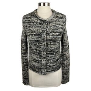 IRO Carene Jacket M Womens Gray Knit Spacedye Snap Front Blazer Designer 38